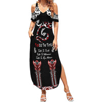 Aotearoa Toitu Te Tiriti-Maori Taniwha Family Matching Summer Maxi Dress and Hawaiian Shirt Toitu Te Whenua Toitu Te Reo Maori LT03 Mom's Dress Black - Polynesian Pride