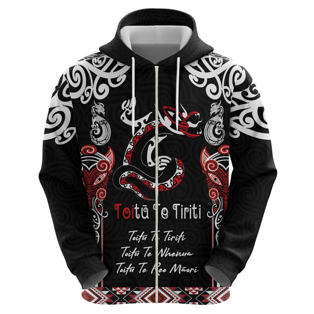 Aotearoa Toitu Te Tiriti-Maori Taniwha Hoodie Toitu Te Whenua Toitu Te Reo Maori