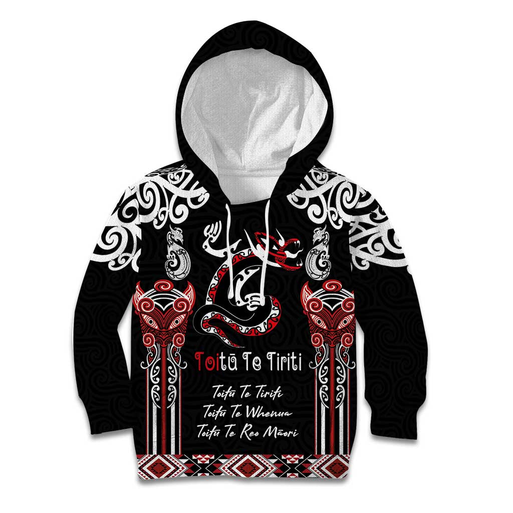 Aotearoa Toitu Te Tiriti-Maori Taniwha Kid Hoodie Toitu Te Whenua Toitu Te Reo Maori