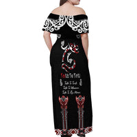 Aotearoa Toitu Te Tiriti-Maori Taniwha Off Shoulder Maxi Dress Toitu Te Whenua Toitu Te Reo Maori