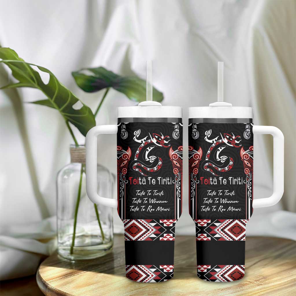 Aotearoa Toitu Te Tiriti-Maori Taniwha Tumbler With Handle Toitu Te Whenua Toitu Te Reo Maori LT03 - Polynesian Pride