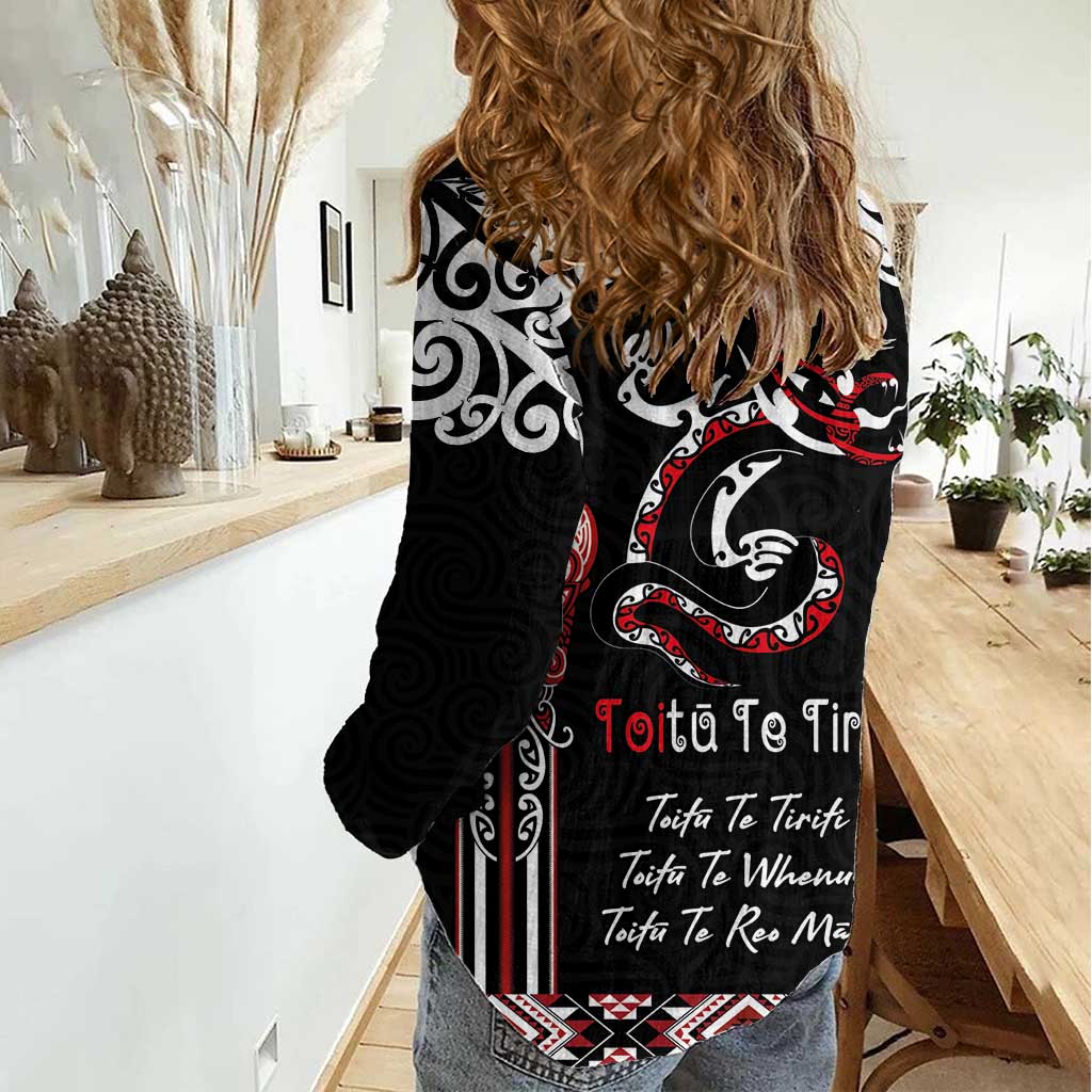 Aotearoa Toitu Te Tiriti-Maori Taniwha Women Casual Shirt Toitu Te Whenua Toitu Te Reo Maori LT03 - Polynesian Pride