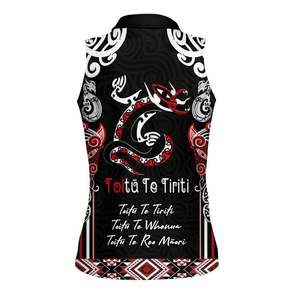 Aotearoa Toitu Te Tiriti-Maori Taniwha Women Sleeveless Polo Shirt Toitu Te Whenua Toitu Te Reo Maori