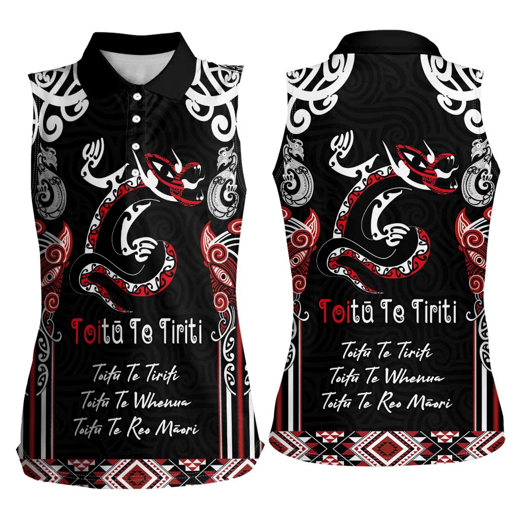 Aotearoa Toitu Te Tiriti-Maori Taniwha Women Sleeveless Polo Shirt Toitu Te Whenua Toitu Te Reo Maori