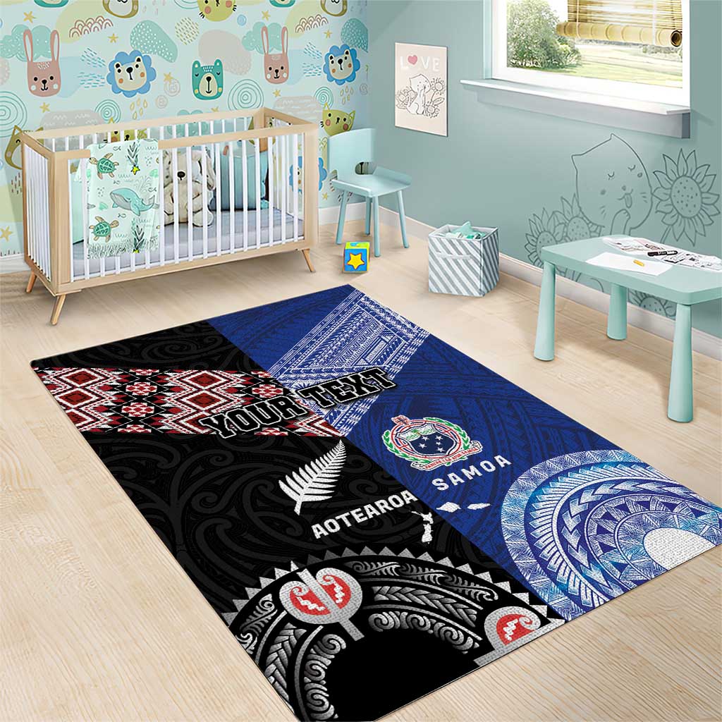 Personalised Aotearoa and Samoa Together Area Rug Tatau Art Tattoos-Taniko and Tukutuku with Maori Pattern