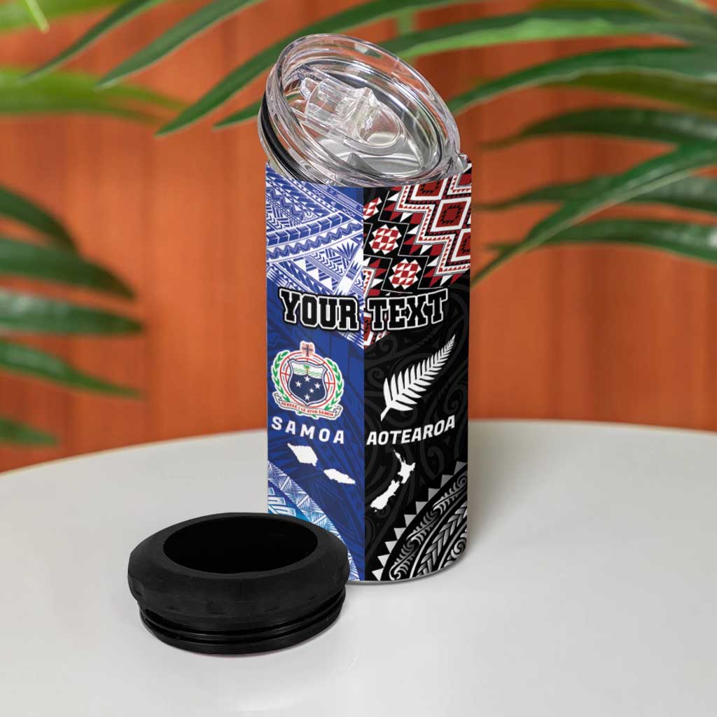 Personalised Aotearoa and Samoa Together 4 in 1 Can Cooler Tumbler Tatau Art Tattoos-Taniko and Tukutuku with Maori Pattern LT03 - Polynesian Pride