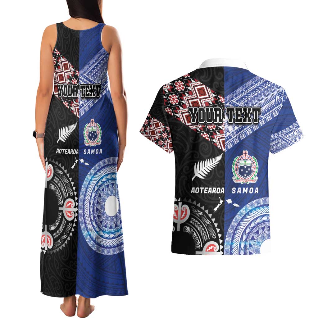 Personalised Aotearoa and Samoa Together Couples Matching Tank Maxi Dress and Hawaiian Shirt Tatau Art Tattoos-Taniko and Tukutuku with Maori Pattern