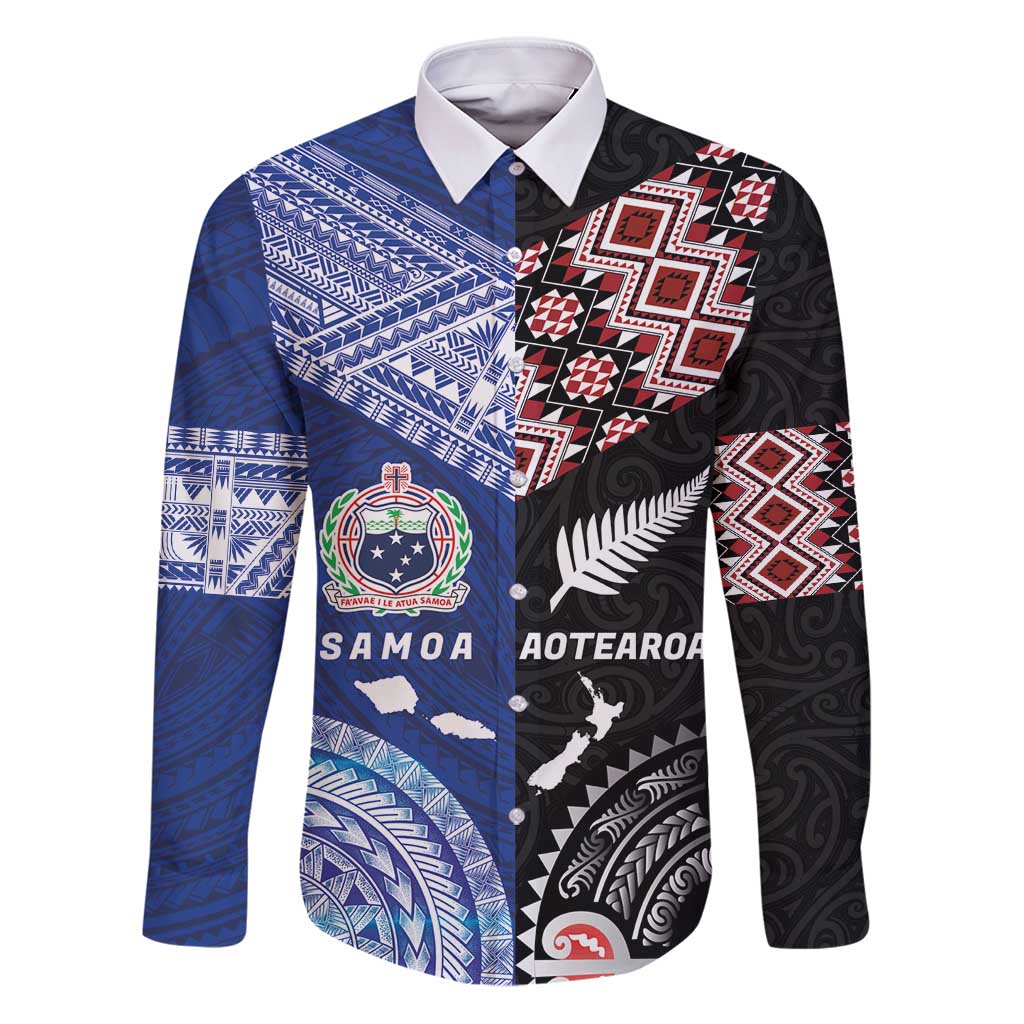 Personalised Aotearoa and Samoa Together Family Matching Puletasi and Hawaiian Shirt Tatau Art Tattoos-Taniko and Tukutuku with Maori Pattern