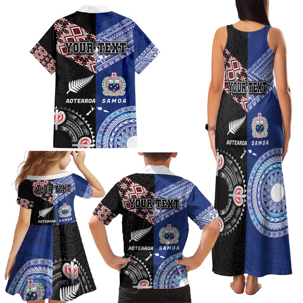 Personalised Aotearoa and Samoa Together Family Matching Tank Maxi Dress and Hawaiian Shirt Tatau Art Tattoos-Taniko and Tukutuku with Maori Pattern