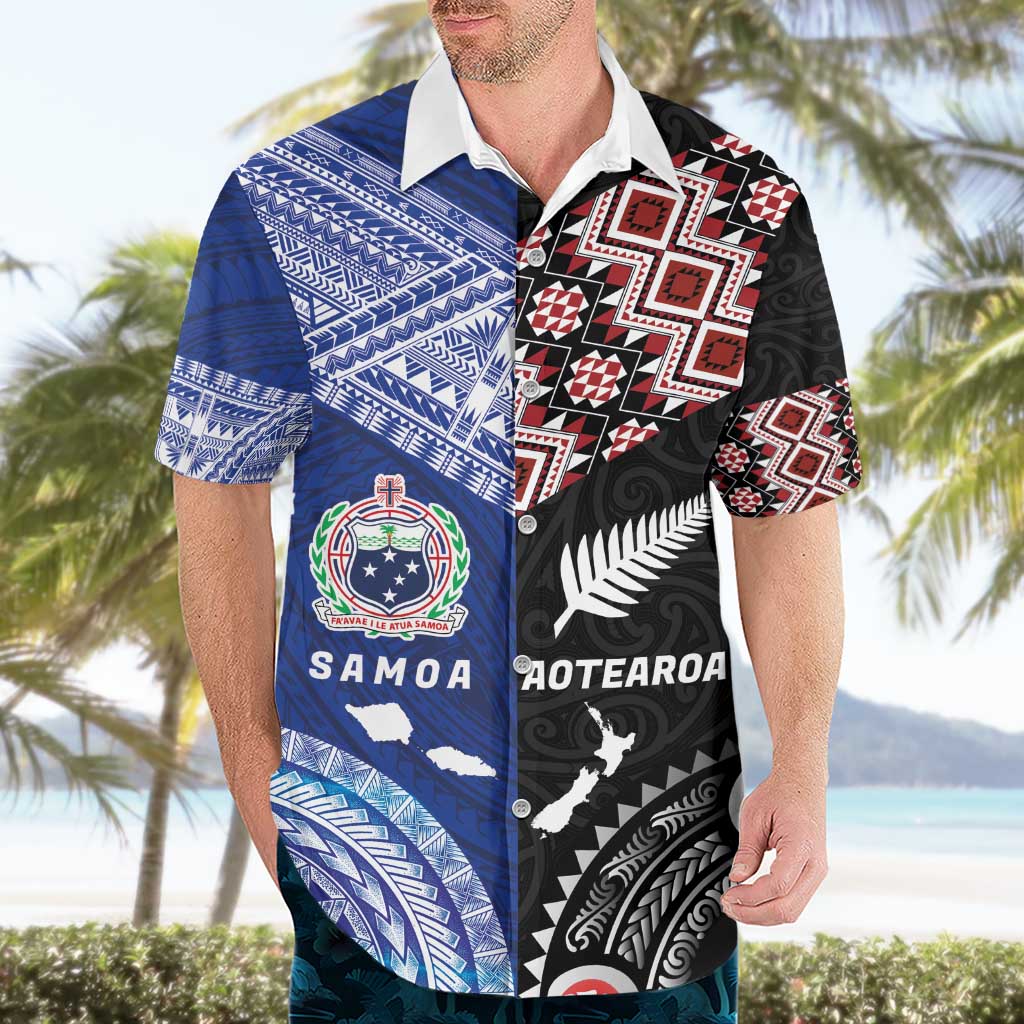 Personalised Aotearoa and Samoa Together Hawaiian Shirt Tatau Art Tattoos-Taniko and Tukutuku with Maori Pattern