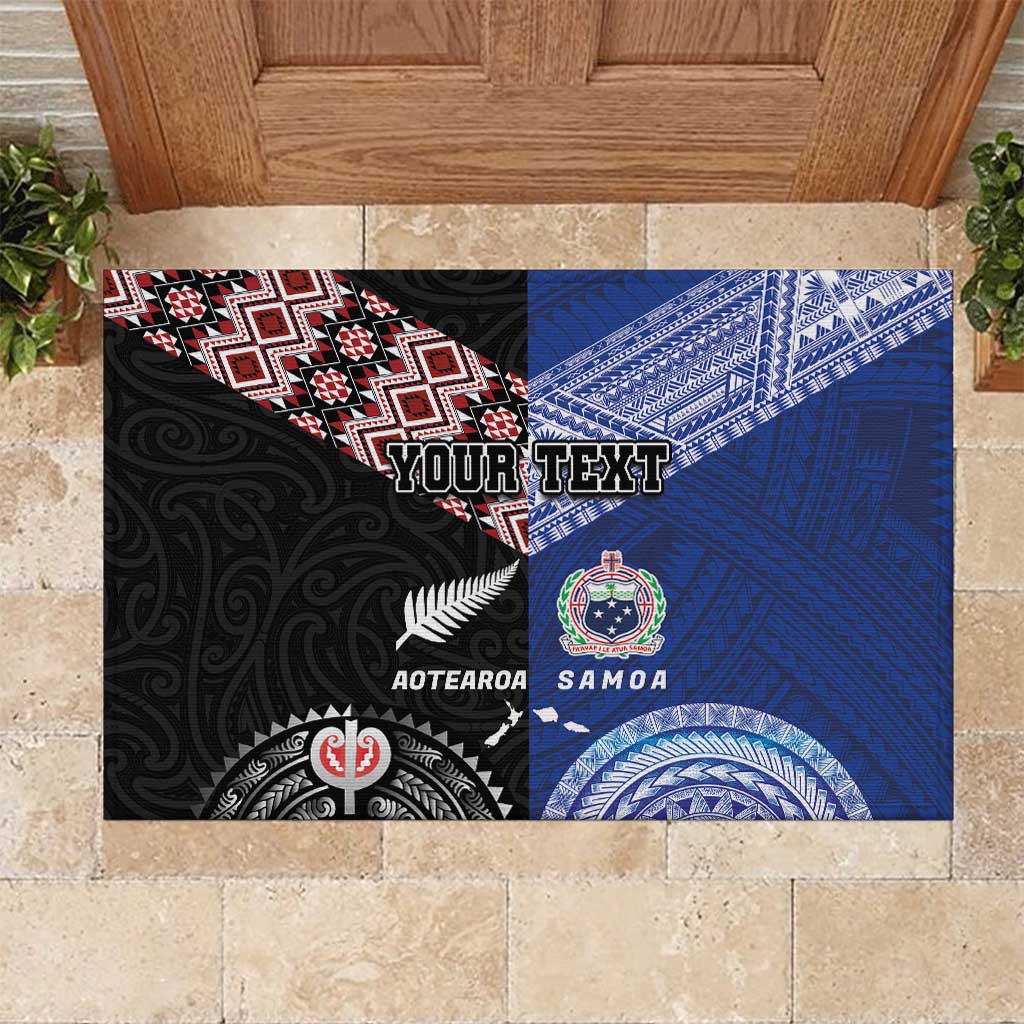 Personalised Aotearoa and Samoa Together Rubber Doormat Tatau Art Tattoos-Taniko and Tukutuku with Maori Pattern