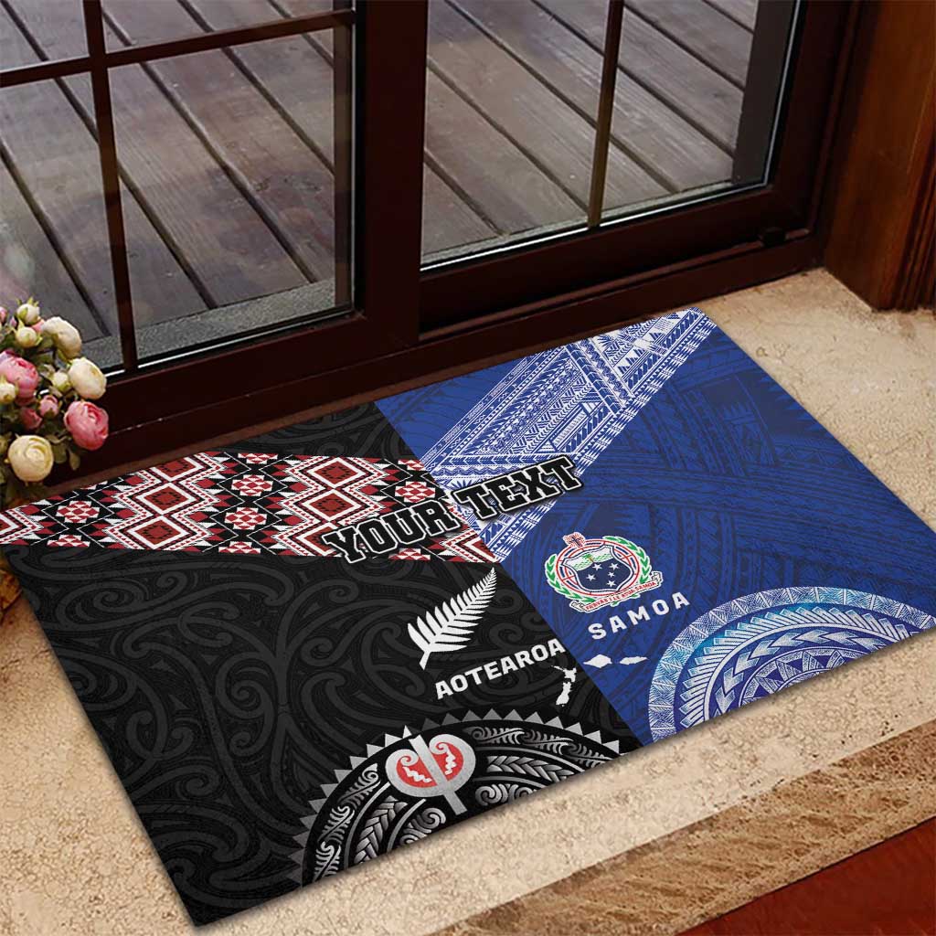 Personalised Aotearoa and Samoa Together Rubber Doormat Tatau Art Tattoos-Taniko and Tukutuku with Maori Pattern