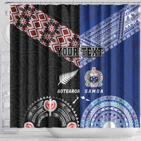 Personalised Aotearoa and Samoa Together Shower Curtain Tatau Art Tattoos-Taniko and Tukutuku with Maori Pattern