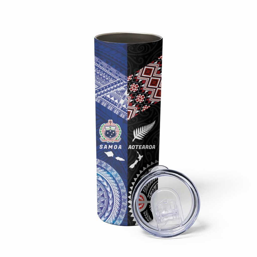 Personalised Aotearoa and Samoa Together Skinny Tumbler Tatau Art Tattoos-Taniko and Tukutuku with Maori Pattern LT03 - Polynesian Pride