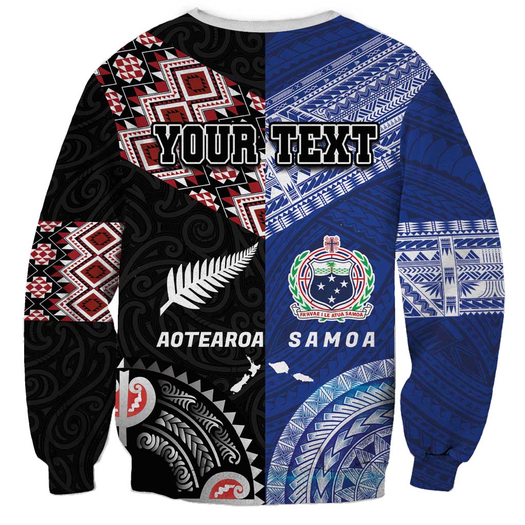 Personalised Aotearoa and Samoa Together Sweatshirt Tatau Art Tattoos-Taniko and Tukutuku with Maori Pattern
