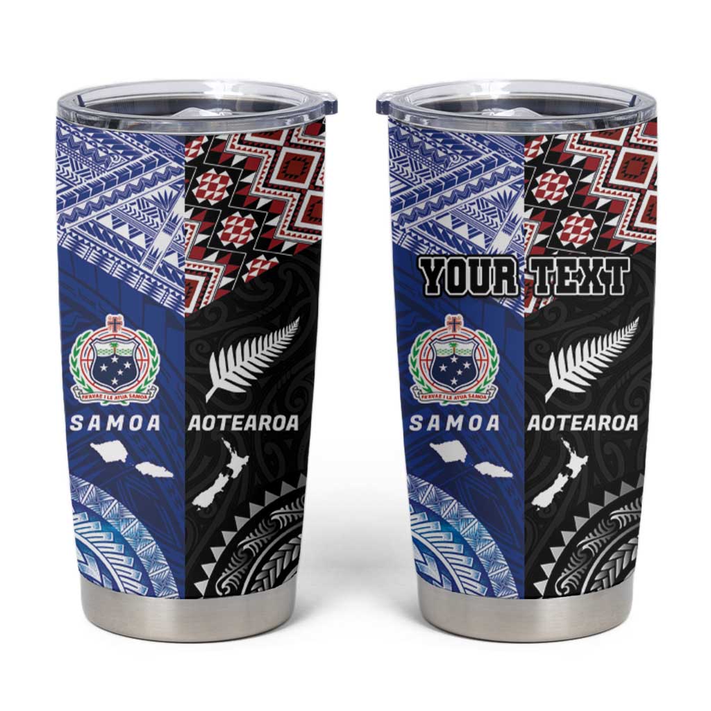 Personalised Aotearoa and Samoa Together Tumbler Cup Tatau Art Tattoos-Taniko and Tukutuku with Maori Pattern LT03 Black - Polynesian Pride