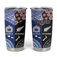 Personalised Aotearoa and Samoa Together Tumbler Cup Tatau Art Tattoos-Taniko and Tukutuku with Maori Pattern LT03 Black - Polynesian Pride