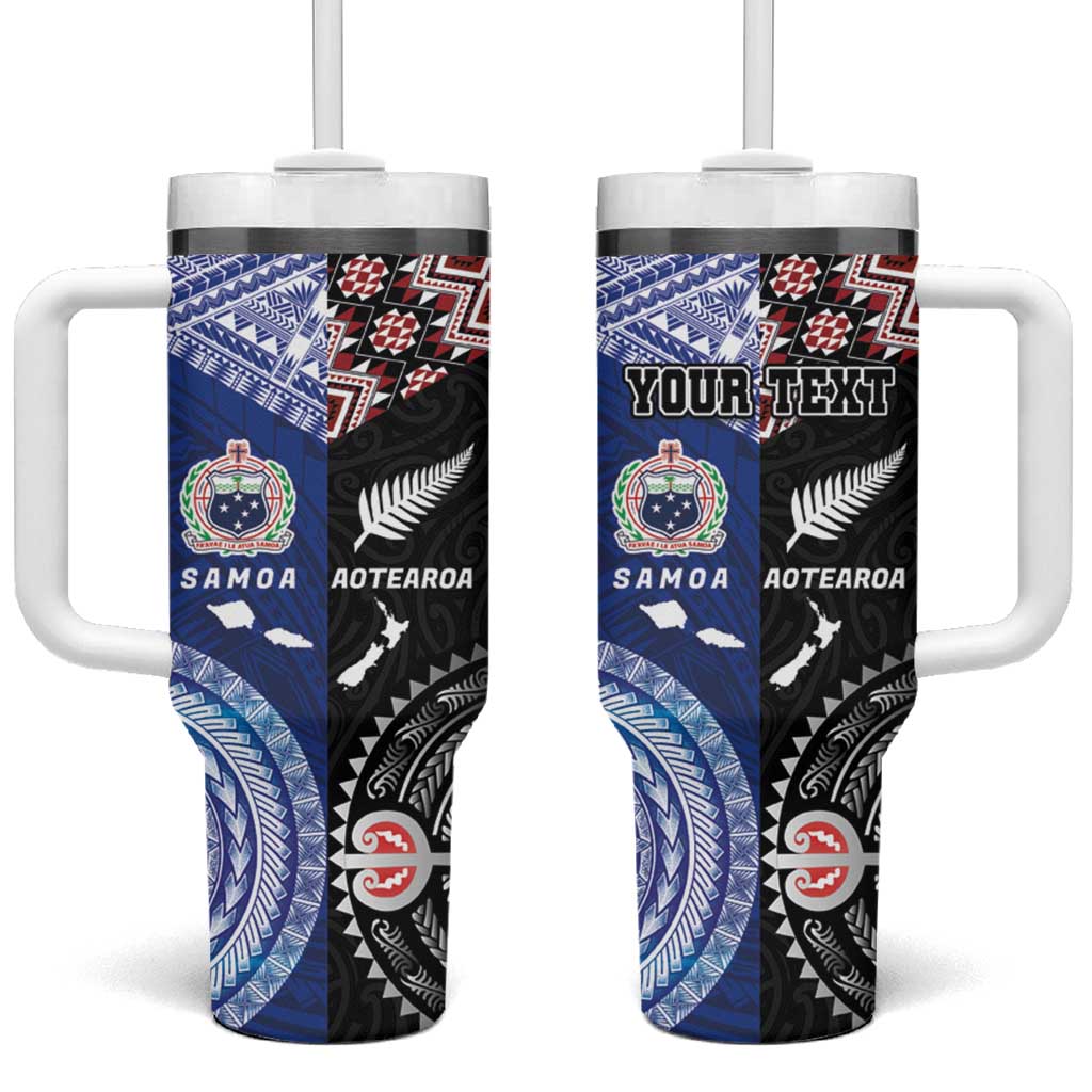 Personalised Aotearoa and Samoa Together Tumbler With Handle Tatau Art Tattoos-Taniko and Tukutuku with Maori Pattern LT03 One Size: 40 oz Black - Polynesian Pride