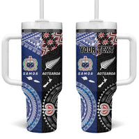 Personalised Aotearoa and Samoa Together Tumbler With Handle Tatau Art Tattoos-Taniko and Tukutuku with Maori Pattern LT03 One Size: 40 oz Black - Polynesian Pride