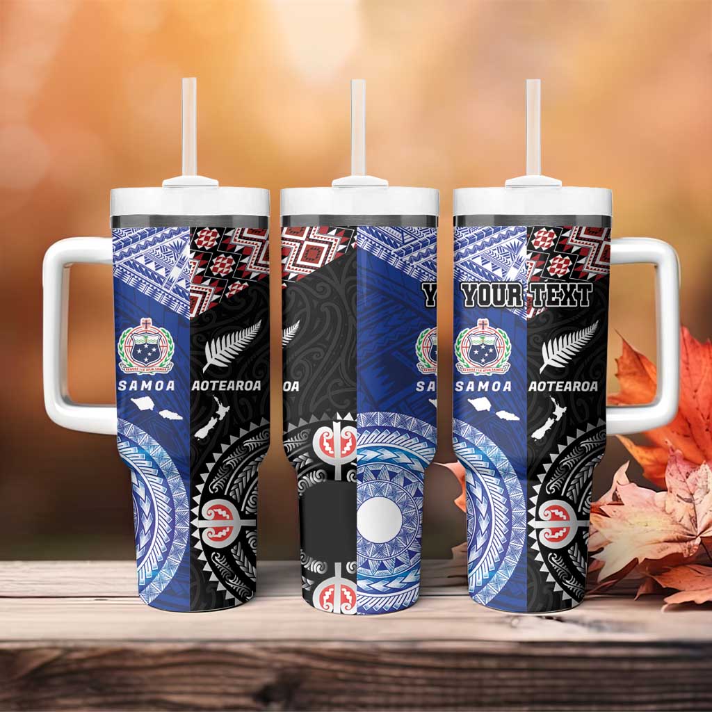 Personalised Aotearoa and Samoa Together Tumbler With Handle Tatau Art Tattoos-Taniko and Tukutuku with Maori Pattern LT03 - Polynesian Pride
