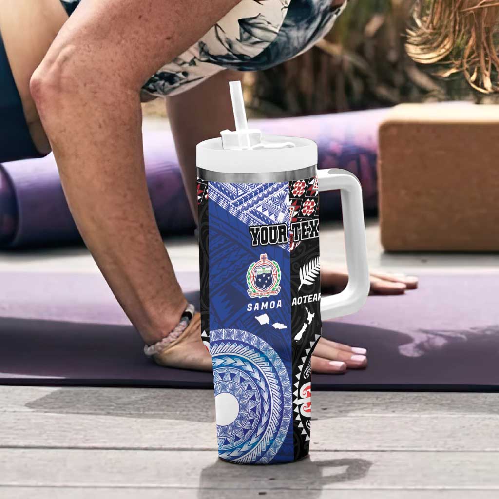 Personalised Aotearoa and Samoa Together Tumbler With Handle Tatau Art Tattoos-Taniko and Tukutuku with Maori Pattern LT03 - Polynesian Pride