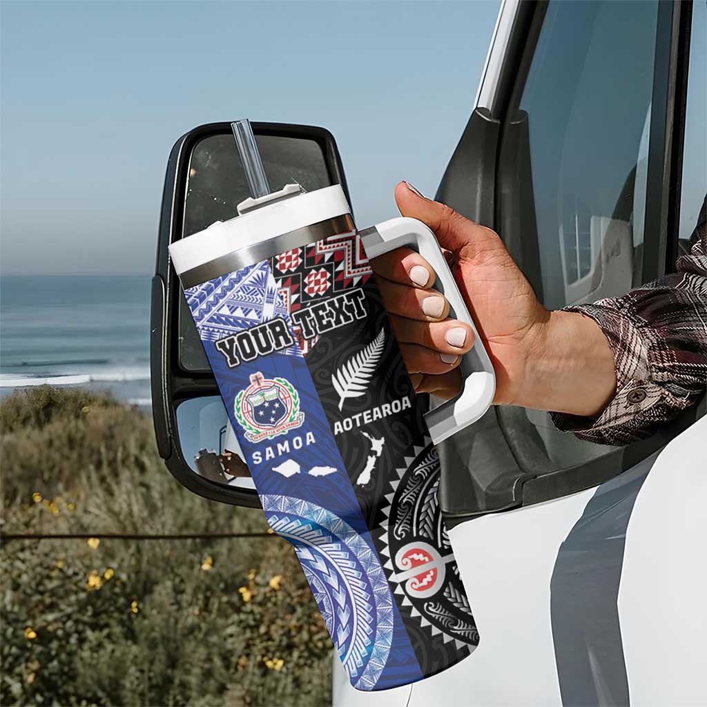 Personalised Aotearoa and Samoa Together Tumbler With Handle Tatau Art Tattoos-Taniko and Tukutuku with Maori Pattern LT03 - Polynesian Pride