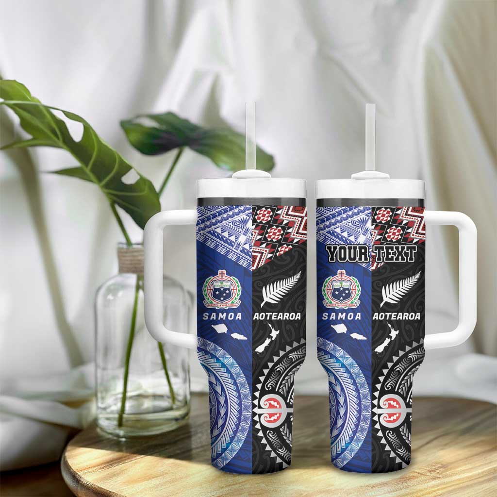 Personalised Aotearoa and Samoa Together Tumbler With Handle Tatau Art Tattoos-Taniko and Tukutuku with Maori Pattern LT03 - Polynesian Pride