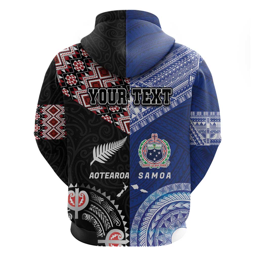 Personalised Aotearoa and Samoa Together Zip Hoodie Tatau Art Tattoos-Taniko and Tukutuku with Maori Pattern