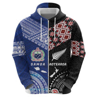 Personalised Aotearoa and Samoa Together Zip Hoodie Tatau Art Tattoos-Taniko and Tukutuku with Maori Pattern