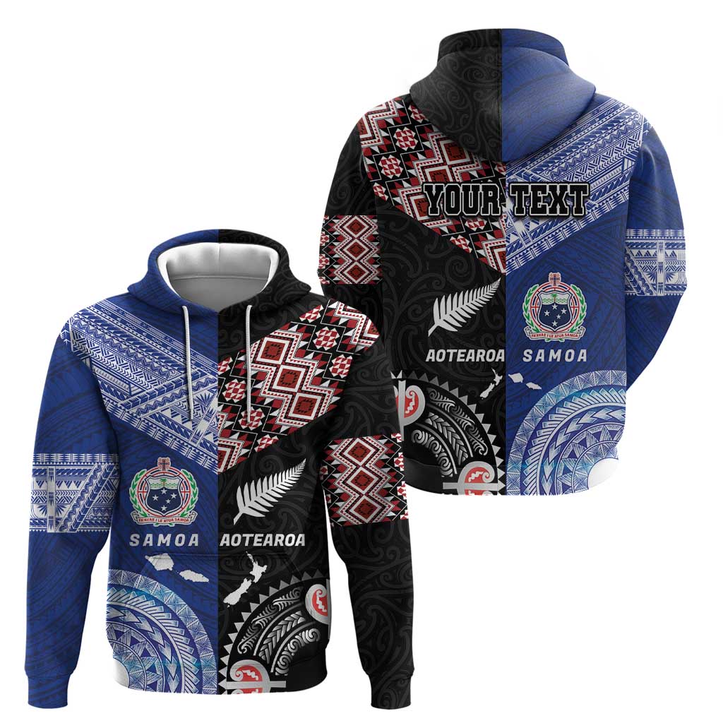 Personalised Aotearoa and Samoa Together Zip Hoodie Tatau Art Tattoos-Taniko and Tukutuku with Maori Pattern