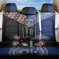 Custom Aotearoa and Samoa Rugby Back Car Seat Cover Maori Warrior and Teuila Emblem-Tatau with Taniko Art LT03 One Size Black - Polynesian Pride