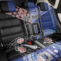 Custom Aotearoa and Samoa Rugby Back Car Seat Cover Maori Warrior and Teuila Emblem-Tatau with Taniko Art LT03 - Polynesian Pride