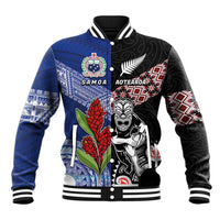Custom Aotearoa and Samoa Rugby Baseball Jacket Maori Warrior and Teuila Emblem-Tatau with Taniko Art