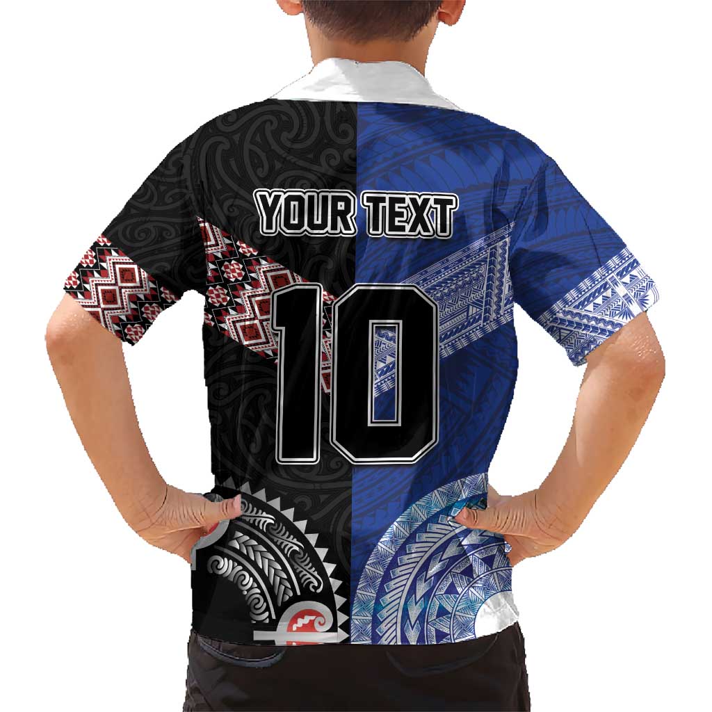 Custom Aotearoa and Samoa Rugby Kid Hawaiian Shirt Maori Warrior and Teuila Emblem-Tatau with Taniko Art LT03 - Polynesian Pride