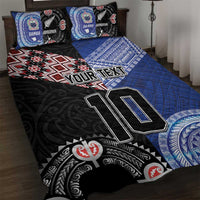 Custom Aotearoa and Samoa Rugby Quilt Bed Set Maori Warrior and Teuila Emblem-Tatau with Taniko Art