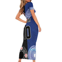 Custom Aotearoa and Samoa Rugby Short Sleeve Bodycon Dress Maori Warrior and Teuila Emblem-Tatau with Taniko Art