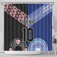 Custom Aotearoa and Samoa Rugby Shower Curtain Maori Warrior and Teuila Emblem-Tatau with Taniko Art
