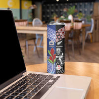 Custom Aotearoa and Samoa Rugby Skinny Tumbler Maori Warrior and Teuila Emblem-Tatau with Taniko Art LT03 - Polynesian Pride