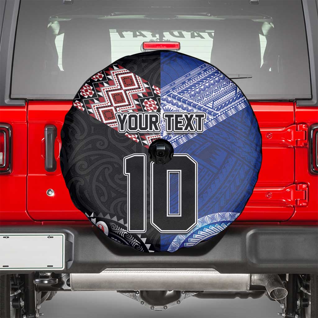 Custom Aotearoa and Samoa Rugby Spare Tire Cover Maori Warrior and Teuila Emblem-Tatau with Taniko Art
