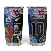 Custom Aotearoa and Samoa Rugby Tumbler Cup Maori Warrior and Teuila Emblem-Tatau with Taniko Art LT03 Black - Polynesian Pride