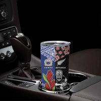 Custom Aotearoa and Samoa Rugby Tumbler Cup Maori Warrior and Teuila Emblem-Tatau with Taniko Art LT03 - Polynesian Pride