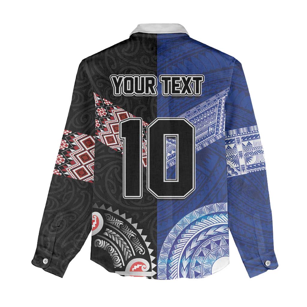 Custom Aotearoa and Samoa Rugby Women Casual Shirt Maori Warrior and Teuila Emblem-Tatau with Taniko Art