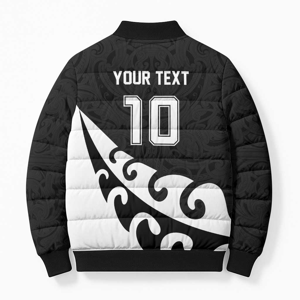 Custom NZ Rugby Bomber Puffer Jacket Koru and Silver Fern Sporty Style