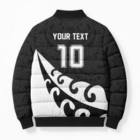 Custom NZ Rugby Bomber Puffer Jacket Koru and Silver Fern Sporty Style