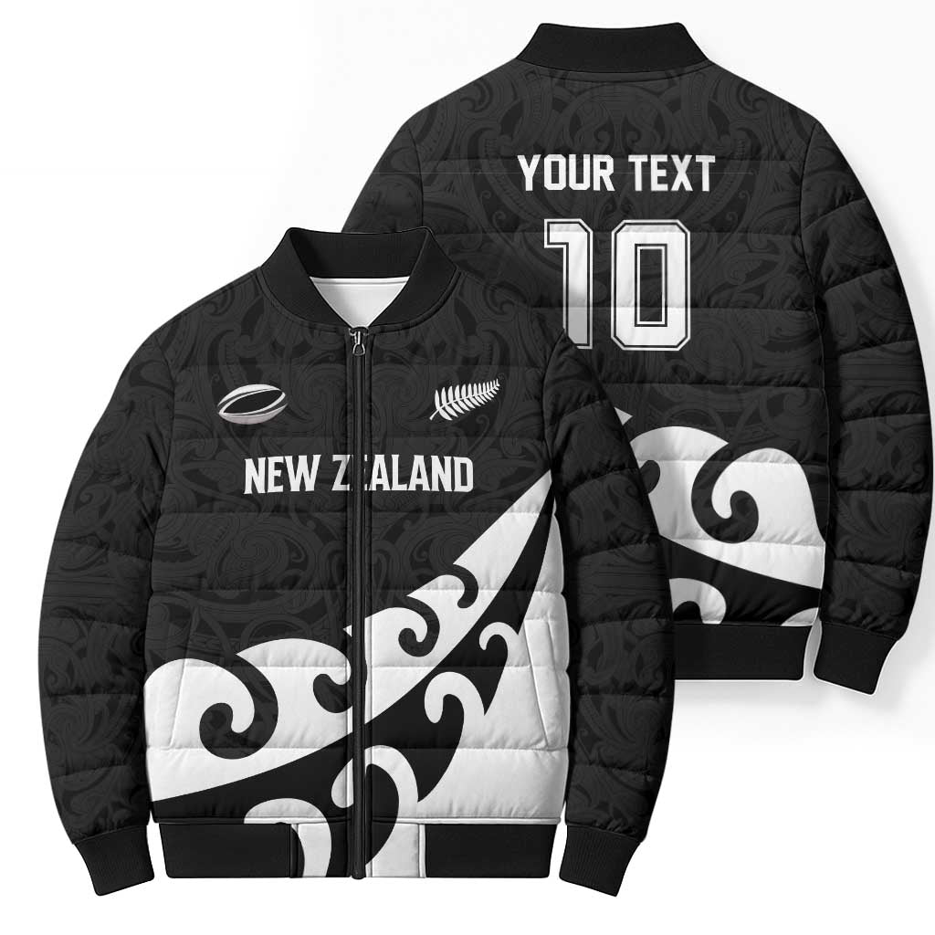 Custom NZ Rugby Bomber Puffer Jacket Koru and Silver Fern Sporty Style