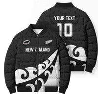 Custom NZ Rugby Bomber Puffer Jacket Koru and Silver Fern Sporty Style