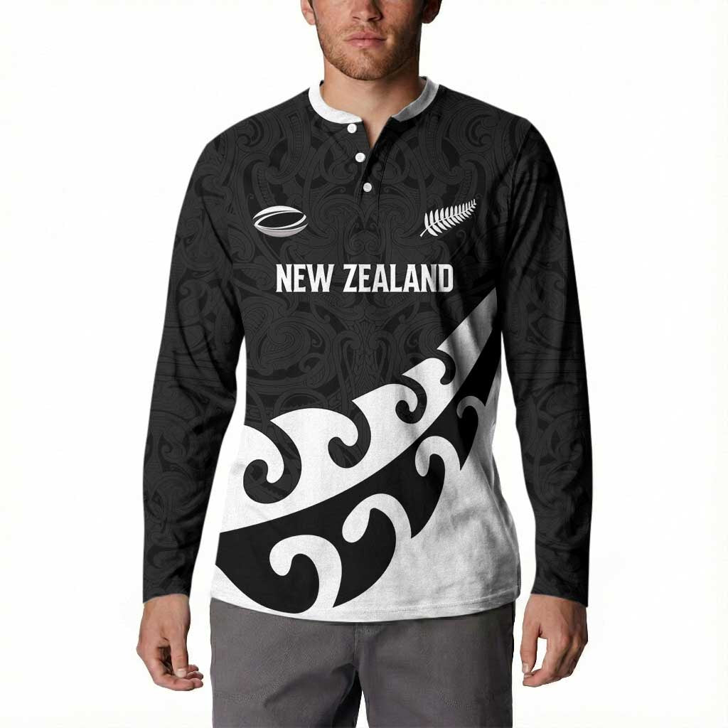 Custom NZ Rugby Button Sweatshirt Koru and Silver Fern Sporty Style