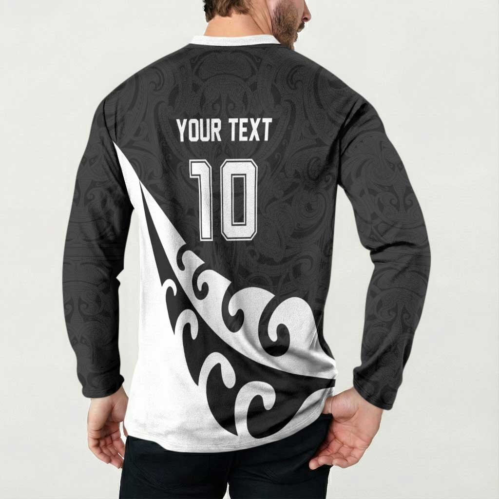 Custom NZ Rugby Button Sweatshirt Koru and Silver Fern Sporty Style