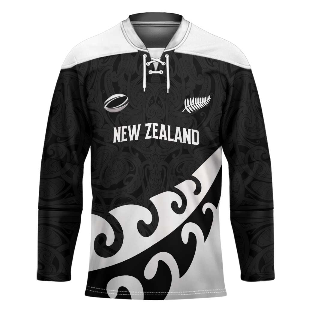 Custom NZ Rugby Hockey Jersey Koru and Silver Fern Sporty Style LT03 Unisex Black - Polynesian Pride