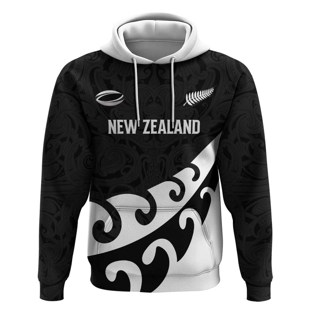 Custom NZ Rugby Hoodie Koru and Silver Fern Sporty Style LT03 Pullover Hoodie Black - Polynesian Pride